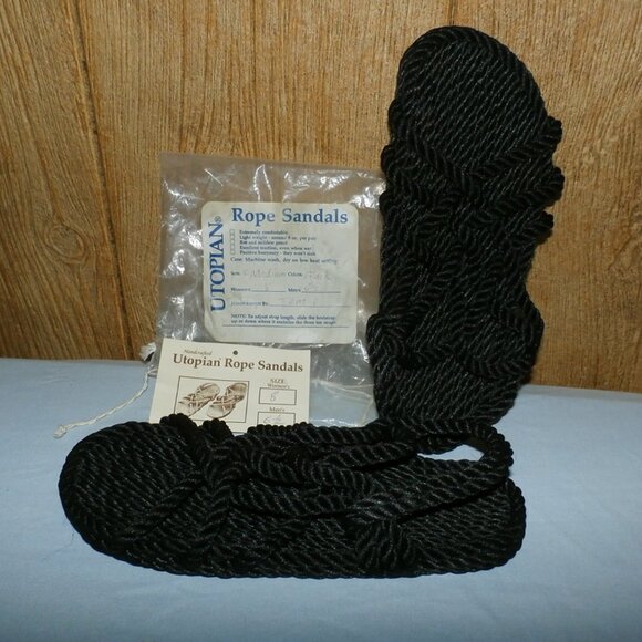 Utopian Rope Sandals   Black Handmade  Size  8 ladies 6.5 Men's  New w/ Tags - Picture 3 of 15
